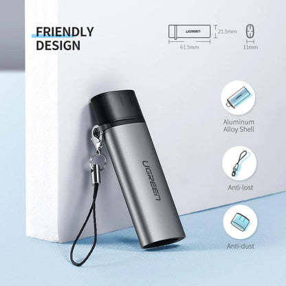 USB-C UGREEN CM184 -kortinlukija, SD - microSD, Harmaa