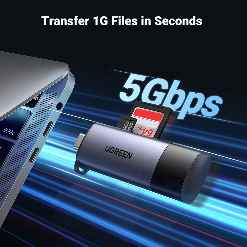 USB / USB-C -kortinlukija UGREEN CM185, SD - microSD, Harmaa