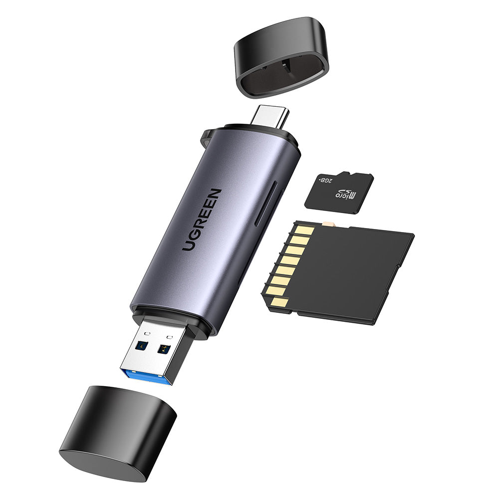 USB / USB-C -kortinlukija UGREEN CM185, SD - microSD, Harmaa