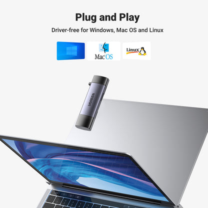 USB / USB-C -kortinlukija UGREEN CM185, SD - microSD, Harmaa