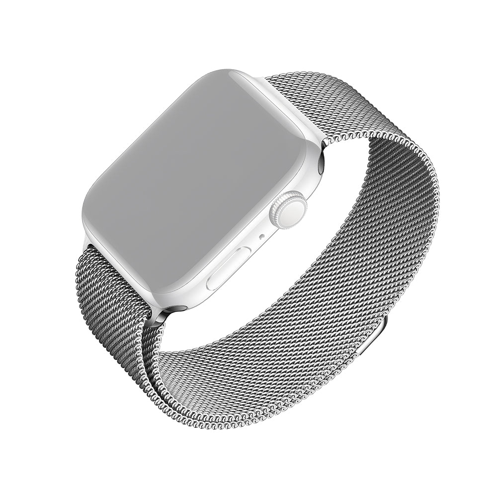 Fixed Mesh -ranneke Apple Watch 49mm / 46mm / 45mm / 44mm / 42mm -sarjoille, Hopeanvärinen