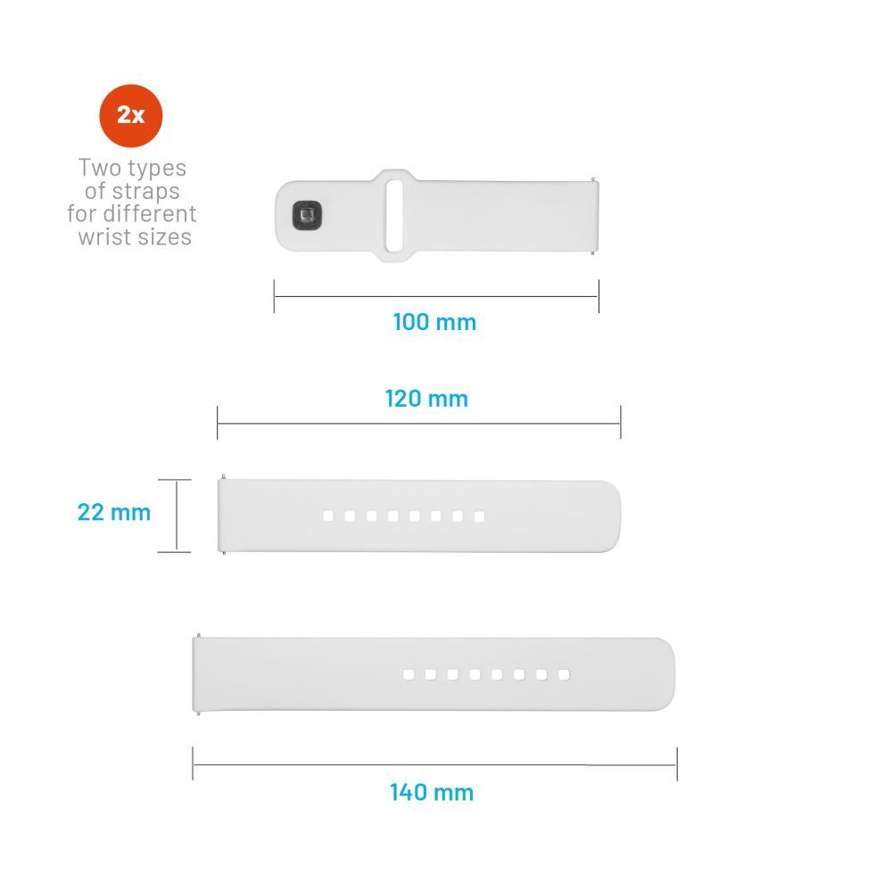 Fixed Silicone Sporty -ranneke Huawei Watch / Xiaomi Watch Series, 22mm, Valkoinen