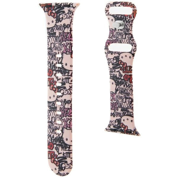 Hello Kitty Silicone Tags Graffiti -ranneke Apple Watch 42mm / 41mm / 40mm / 38mm -sarjalle, Pinkki