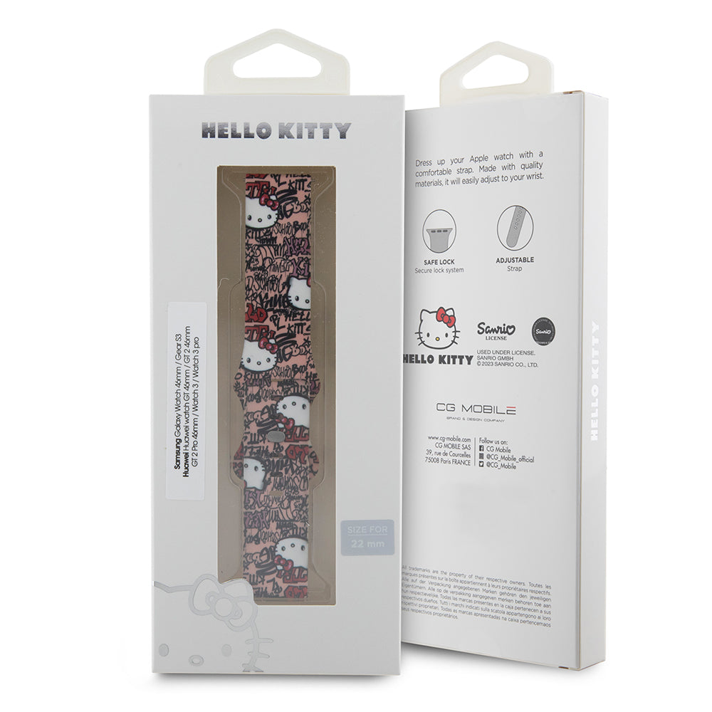 Hello Kitty Silicone Tags Graffiti -ranneke Samsung Galaxy Watch / Huawei Watch 46mm / 45mm / 41mm -sarjoille, Pinkki