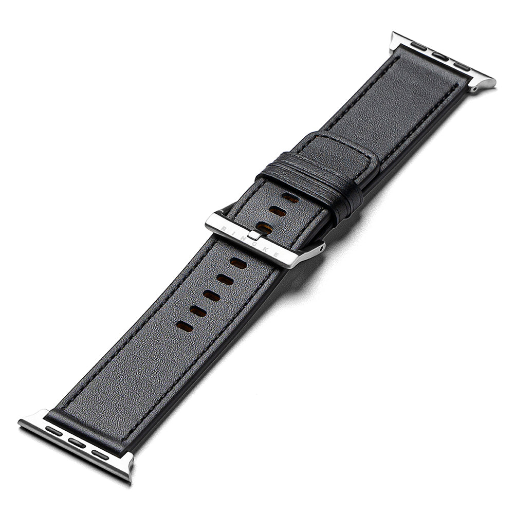 Ringke Leather One -ranneke Apple Watch 49mm / 46mm / 45mm / 44mm / 42mm -sarjalle, Musta