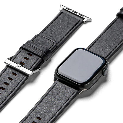 Ringke Leather One -ranneke Apple Watch 49mm / 46mm / 45mm / 44mm / 42mm -sarjalle, Musta