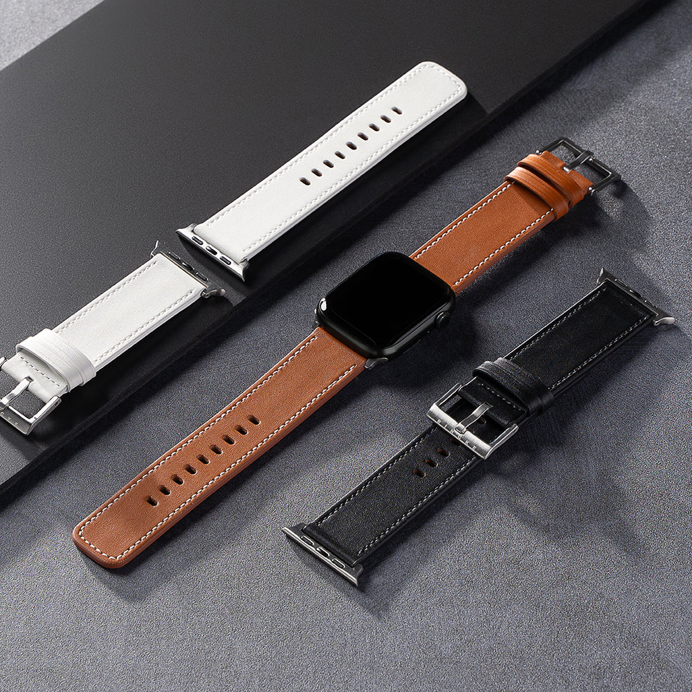 Ringke Leather One -ranneke Apple Watch 49mm / 46mm / 45mm / 44mm / 42mm -sarjalle, Musta
