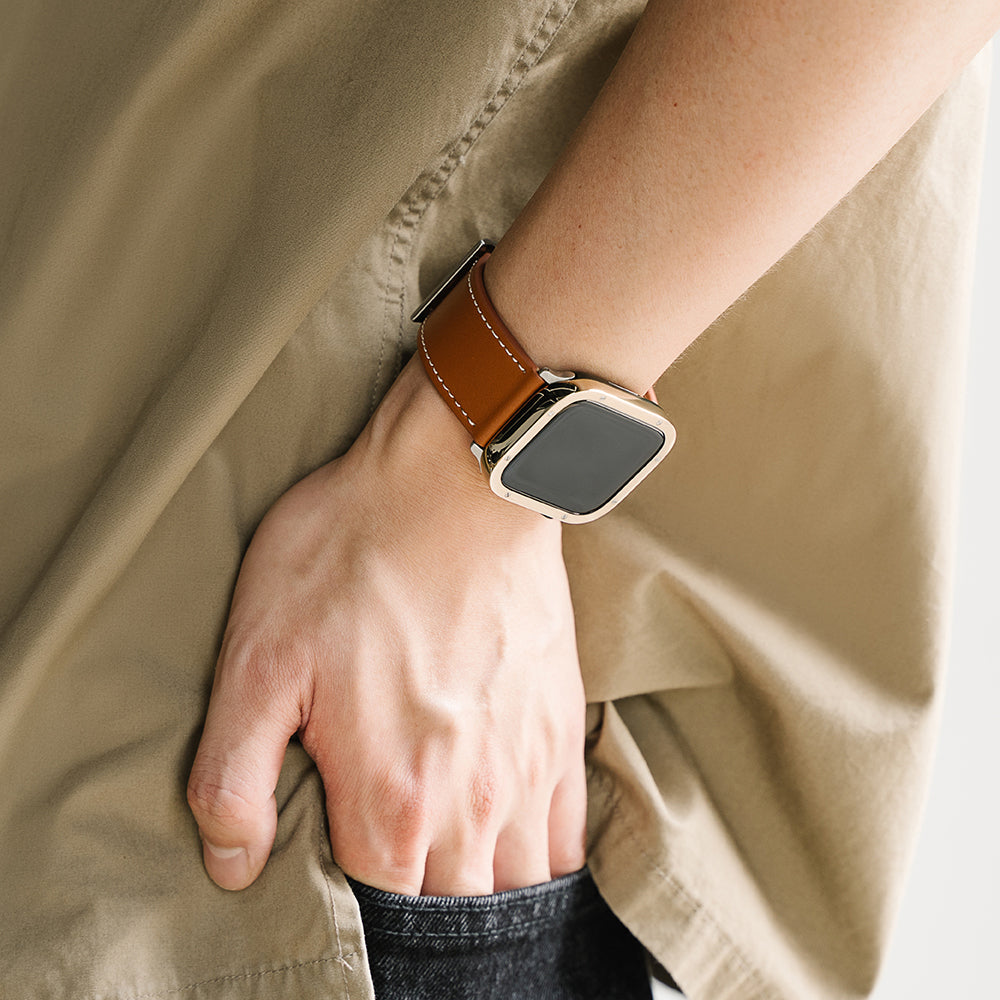 Ringke Leather One -ranneke Apple Watch 49mm / 46mm / 45mm / 44mm / 42mm -sarjalle, Musta