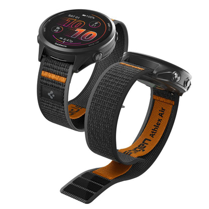 Spigen Athlex Air 2 -ranneke Garmin Watch Venu / Forerunner -sarjalle, 22 mm, musta oranssi AMP11425