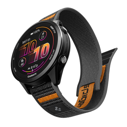 Spigen Athlex Air 2 -ranneke Garmin Watch Venu / Forerunner -sarjalle, 22 mm, musta oranssi AMP11425