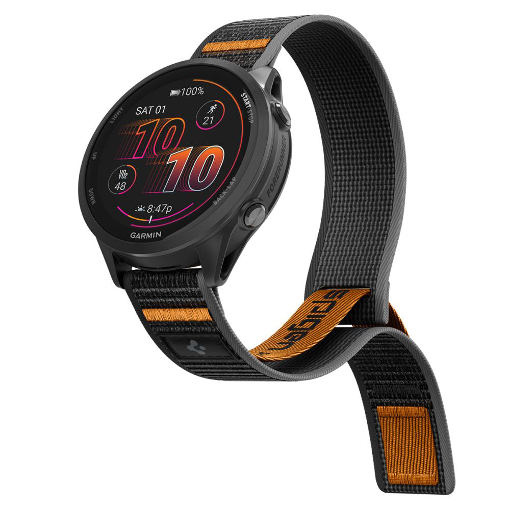 Spigen Athlex Air 2 -ranneke Garmin Watch Venu / Forerunner -sarjalle, 22 mm, musta oranssi AMP11425