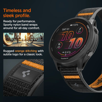 Spigen Athlex Air 2 -ranneke Garmin Watch Venu / Forerunner -sarjalle, 22 mm, musta oranssi AMP11425