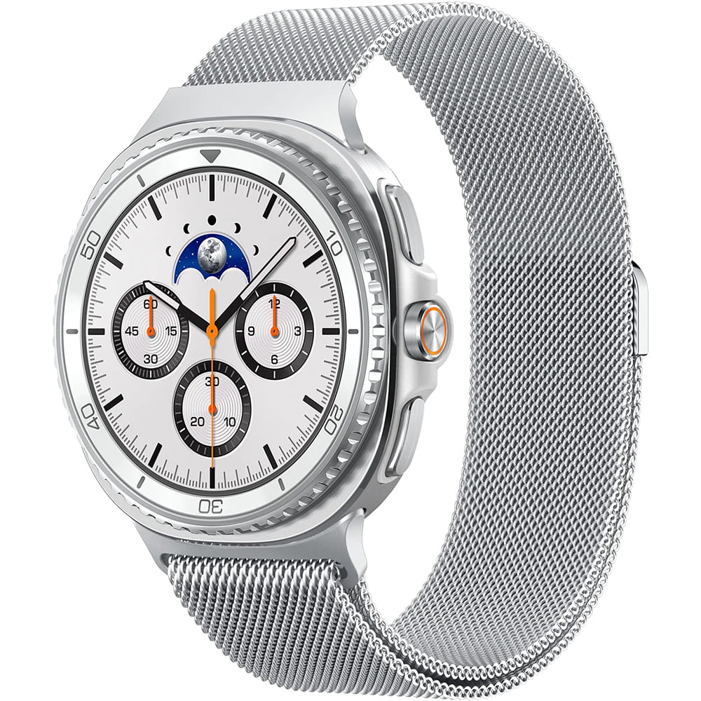 Spigen Metal Fit -ranneke Samsung Galaxy Watch9 / Watch8 / Watch8 Classic -sarjalle, hopea AMP10121