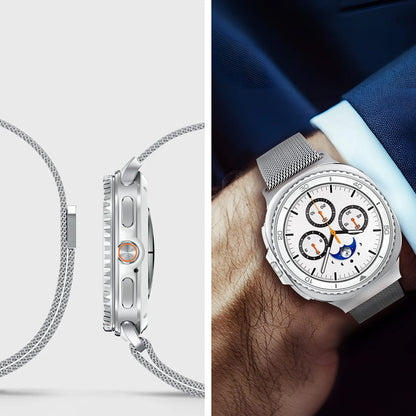 Spigen Metal Fit -ranneke Samsung Galaxy Watch9 / Watch8 / Watch8 Classic -sarjalle, hopea AMP10121