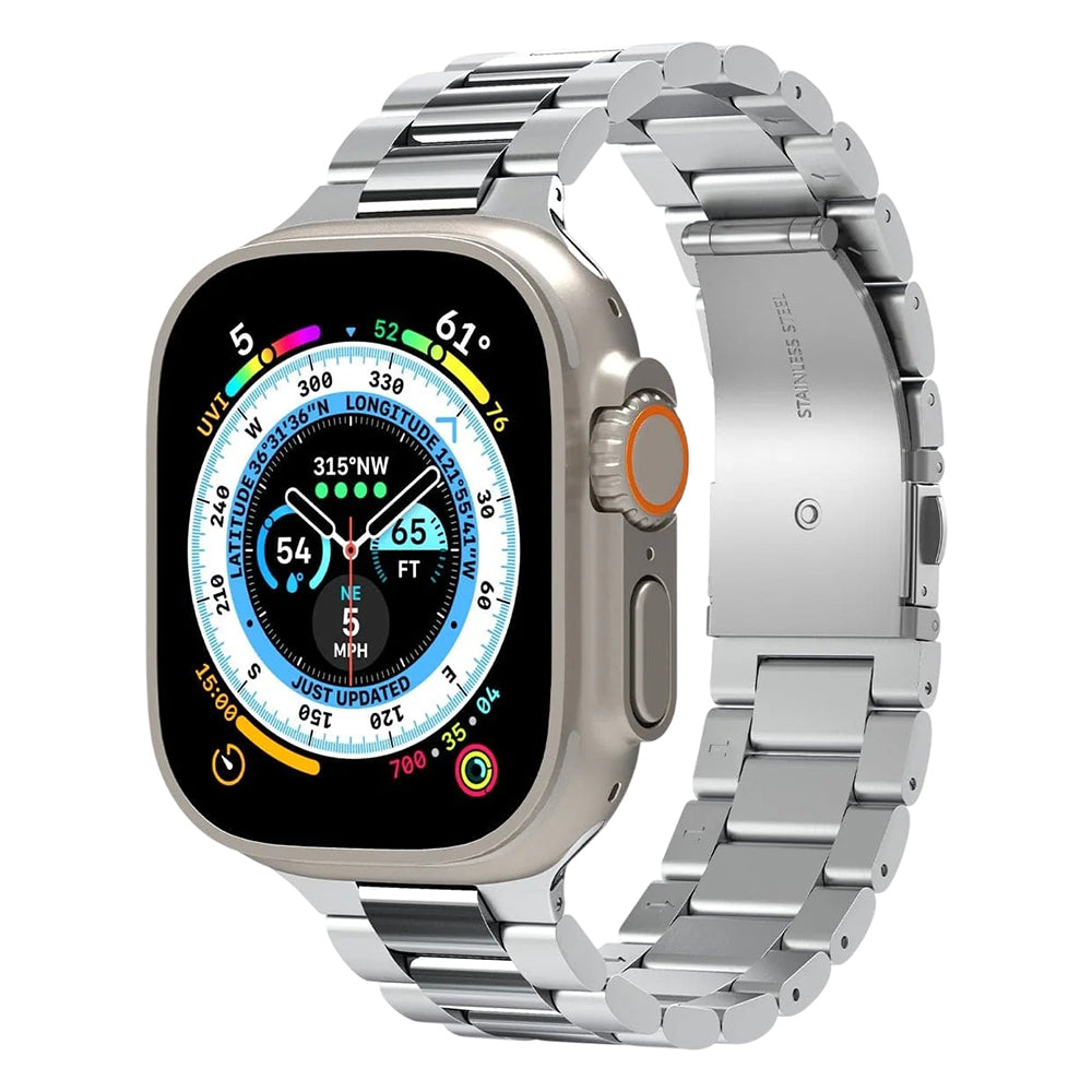 Spigen Modern Fit 316L ranneke Apple Watch 49mm / 46mm / 45mm / 44mm / 42mm sarjoille, hopea AMP06356