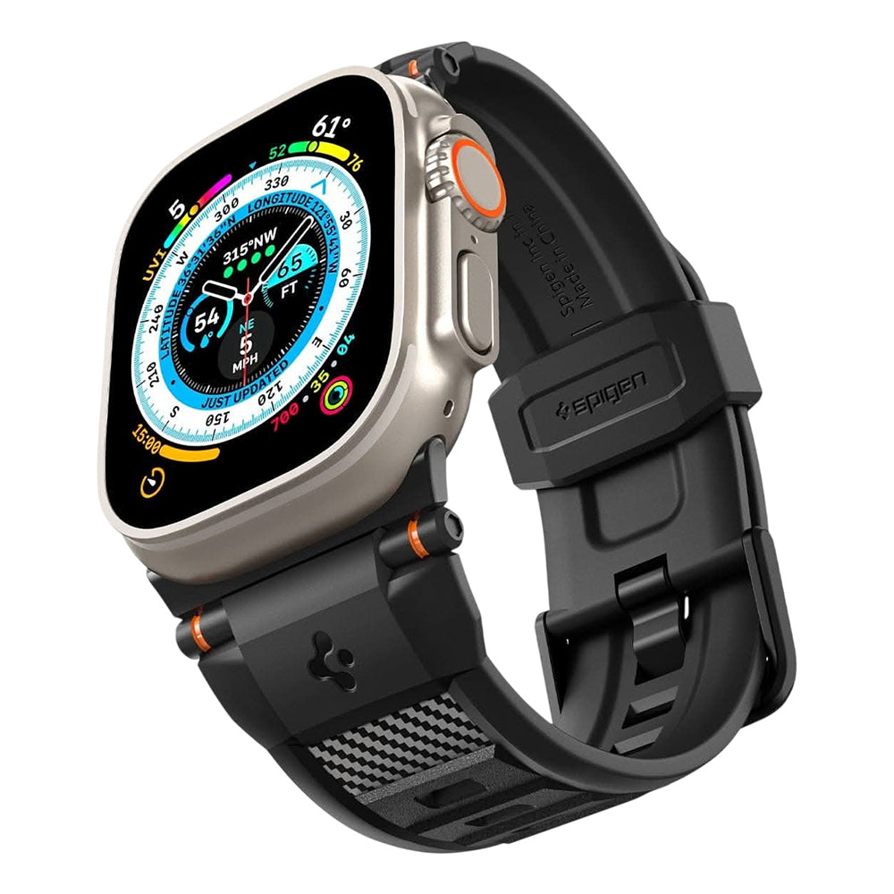 Spigen Rugged ranneke Apple Watch 49mm / 46mm / 45mm / 44mm / 42mm -sarjoille, musta AMP07105