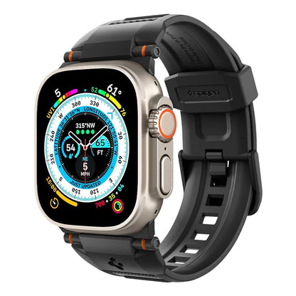Spigen Rugged ranneke Apple Watch 49mm / 46mm / 45mm / 44mm / 42mm -sarjoille, musta AMP07105