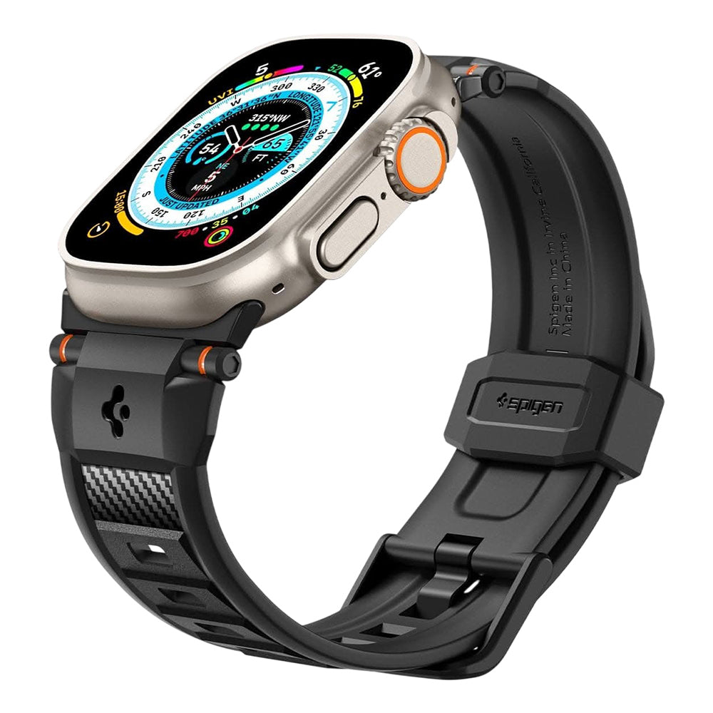 Spigen Rugged ranneke Apple Watch 49mm / 46mm / 45mm / 44mm / 42mm -sarjoille, musta AMP07105