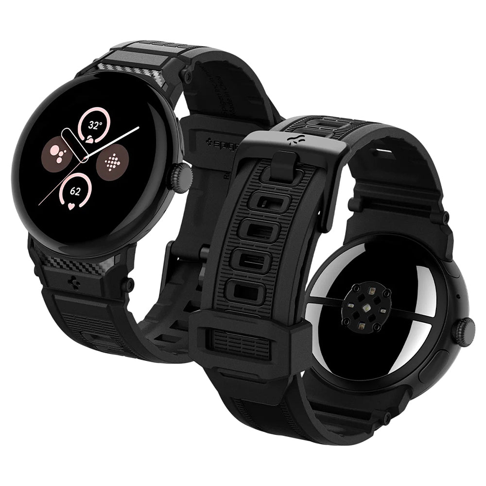 Spigen Rugged -ranneke Google Pixel Watch 45mm -sarjalle, Musta AMP07600