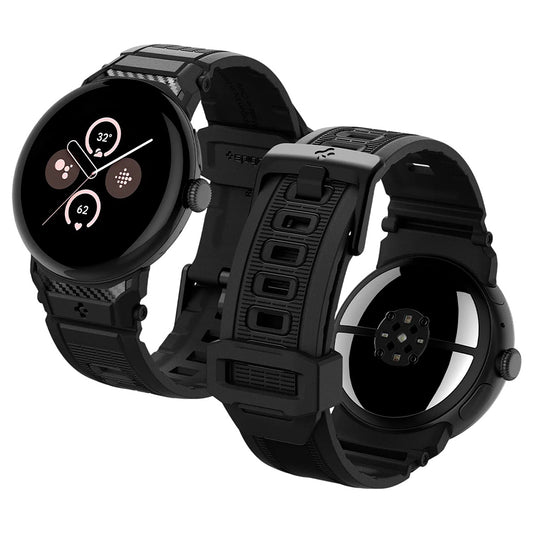 Spigen Rugged -ranneke Google Pixel Watch 45mm -sarjalle, Musta AMP07600