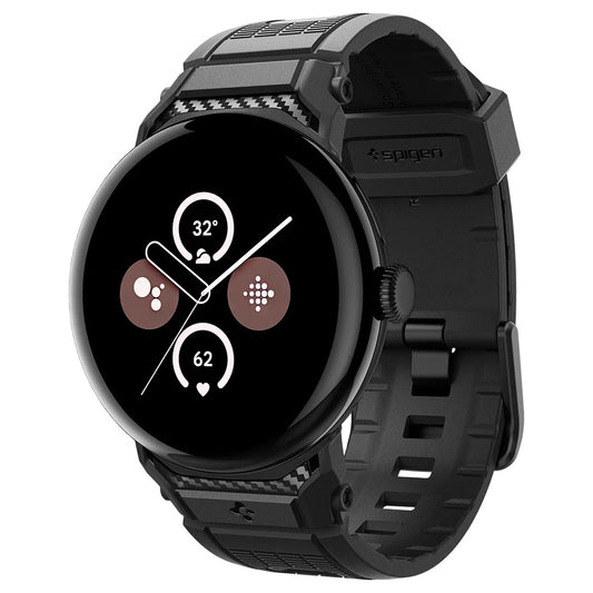 Spigen Rugged -ranneke Google Pixel Watch 45mm -sarjalle, Musta AMP07600
