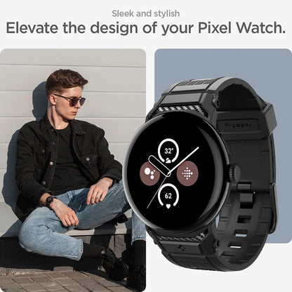 Spigen Rugged -ranneke Google Pixel Watch 45mm -sarjalle, Musta AMP07600