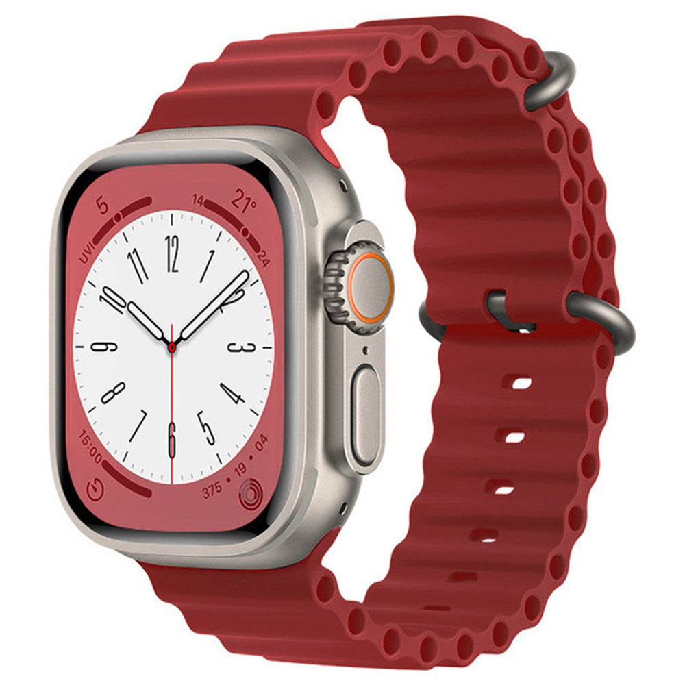 Techsuit W038 -ranneke Apple Watch 49mm / 46mm / 45mm / 44mm / 42mm -sarjoille, Tummanpunainen