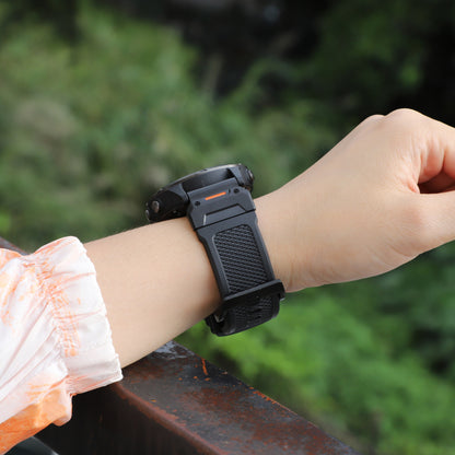 Techsuit W068 -ranneke Garmin Watch Fenix / Forerunner / Approach -sarjoille, 22mm, Musta Oranssi