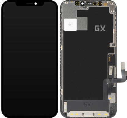 Kosketusnäyttö GX Apple iPhone 12 / 12 Pro:lle, kehyksellä, OLED IC siirrettävä versio, musta