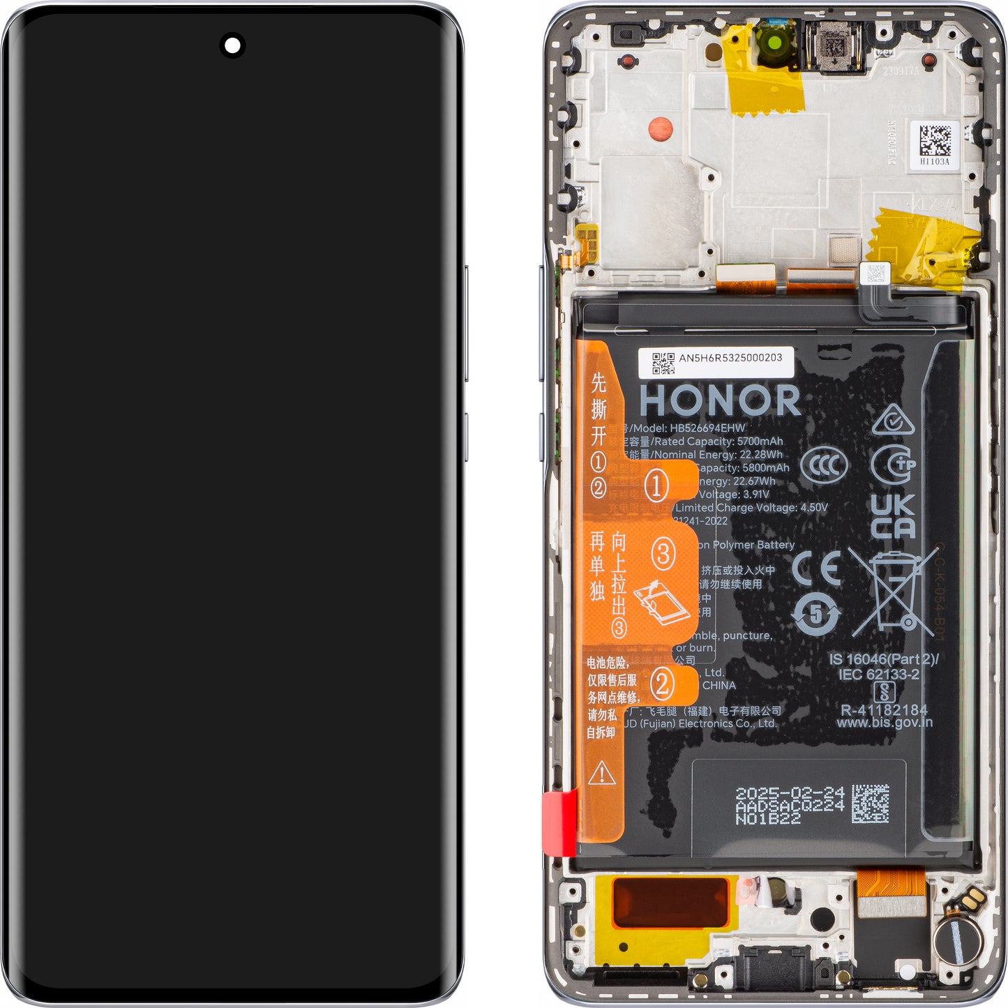 Honor Magic6 Lite / X50 kosketusnäyttö, kehys ja akku, hopea, Service Pack 0235AGJH