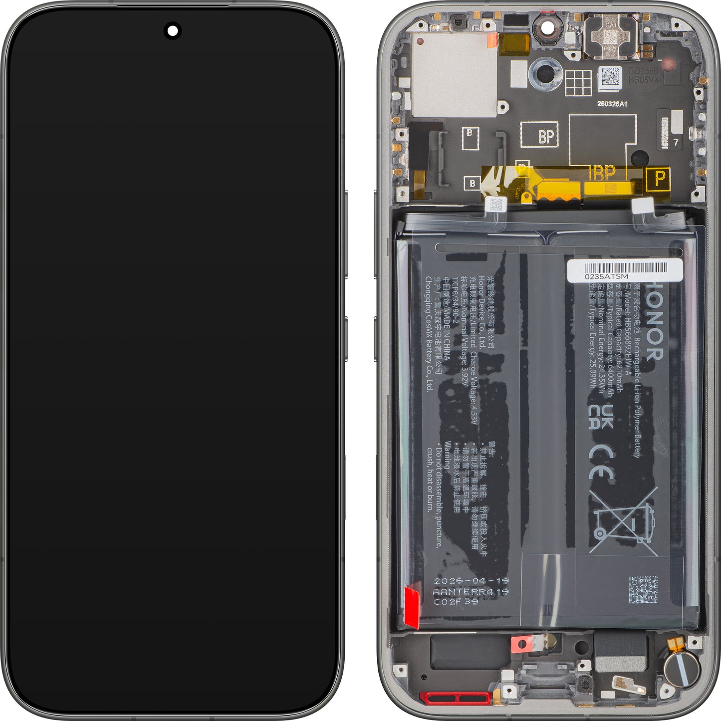 Honor 600 kosketusnäyttö, kehys ja akku, musta, Service Pack 0235ATSM