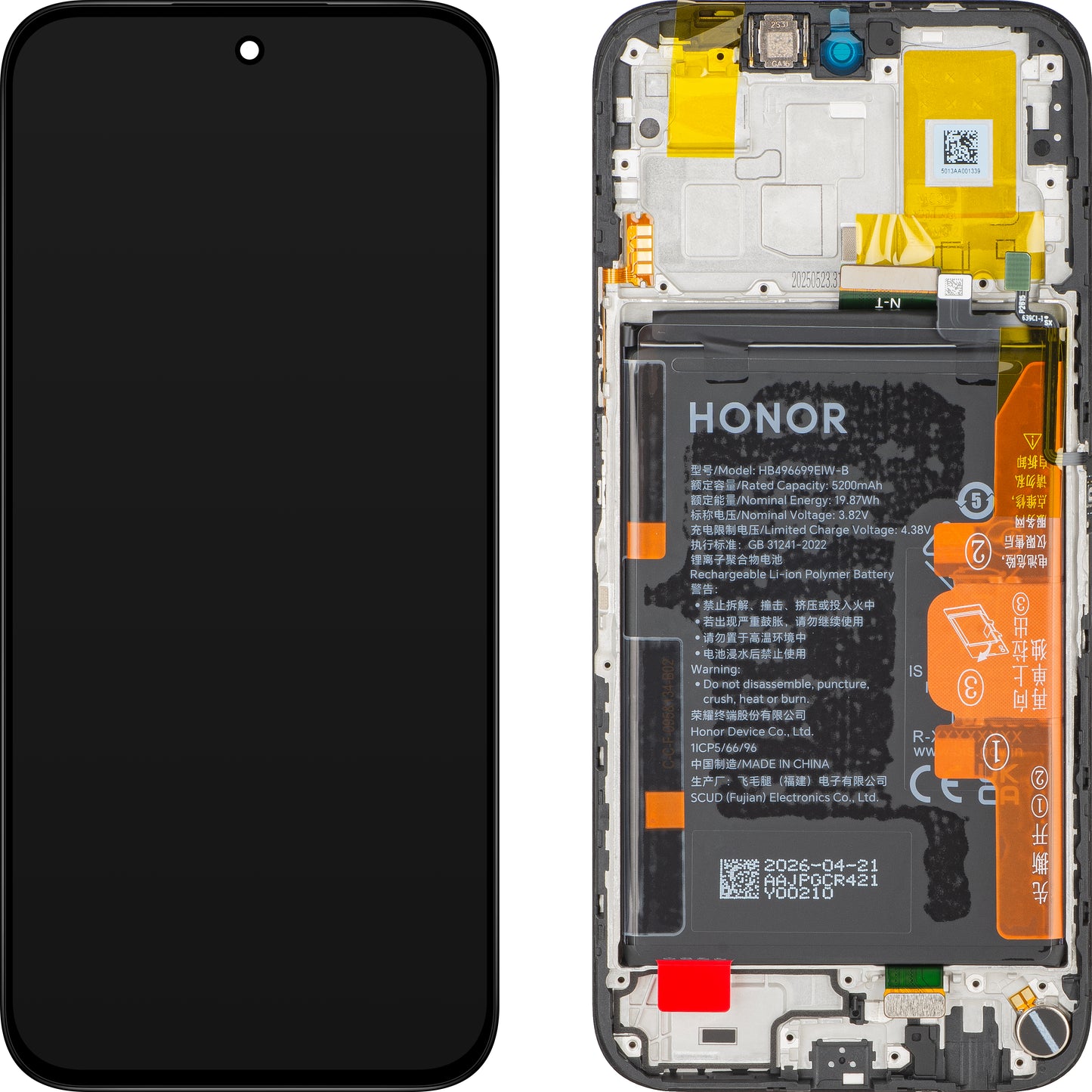 Honor X6c kosketusnäyttö, kehys ja akku, musta (Midnight Black), Service Pack 0235APGS