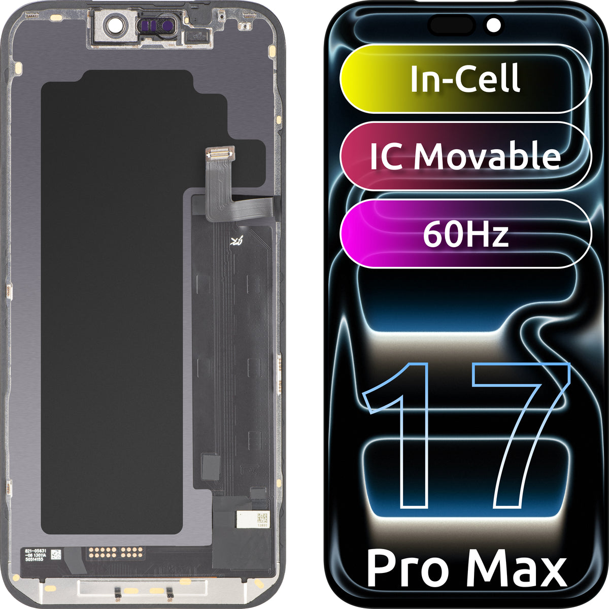 JK-kosketusnäyttö Apple iPhone 17 Pro Maxille, kehyksellä, LCD In-Cell IC siirrettävä versio, musta