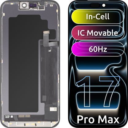 JK-kosketusnäyttö Apple iPhone 17 Pro Maxille, kehyksellä, LCD In-Cell IC siirrettävä versio, musta