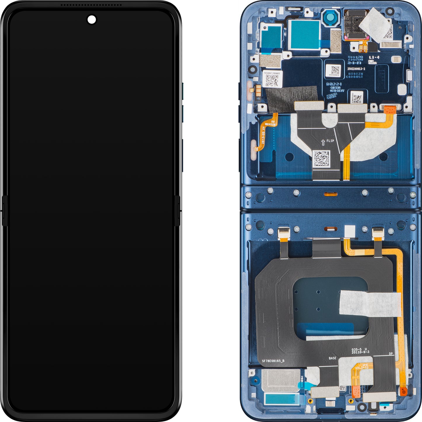 Motorola Razr 2025 / Razr 60 -näyttö kosketusnäytöllä, kehyksellä, sisäosalla, tummansininen (Gibraltar Sea), Service Pack 5D68C29965