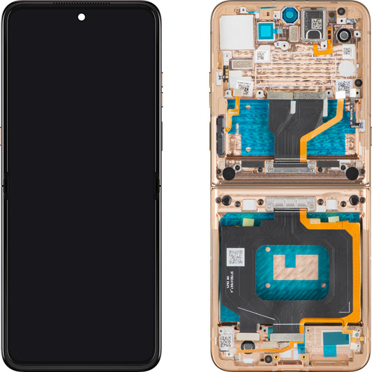 Näyttö kosketusnäytöllä Motorola Razr 60 Ultra, kehyksellä, sisäpuolella, beige (Mountain Trail), huoltopaketti 5D68C30087