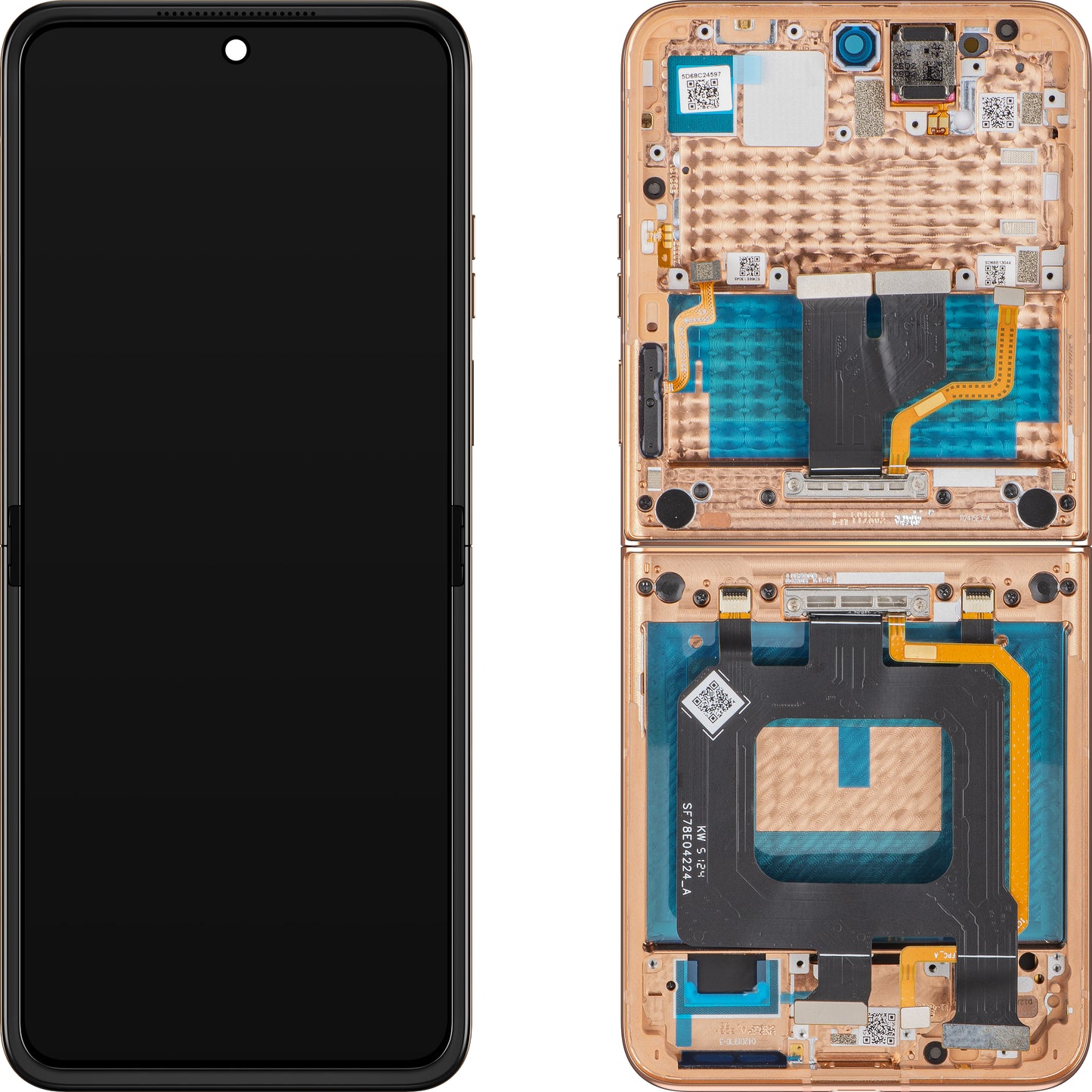 Motorola Razr+ 2025 / Razr+ 2024 / Razr 50 Ultra -näyttö kosketusnäytöllä, kehyksellä, sisäosalla, oranssi (Peach Fuzz), huoltopaketti 5D68C24597