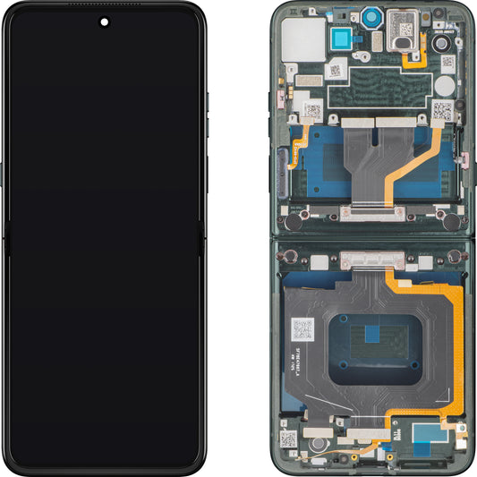 Näyttö kosketusnäytöllä Motorola Razr 60 Ultra, kehyksellä, sisäpuolella, vihreä (Pantone Scarab), huoltopaketti 5D68C30088