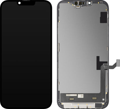 Näyttö MP Touchscreen, yhteensopiva Apple iPhone 14 Plus -mallin kanssa, kehyksellä, Soft OLED FHD IC Movable -versio, Musta