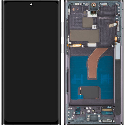 MP-kosketusnäyttö, yhteensopiva Samsung Galaxy S22 Ultra 5G S908:n kanssa, kehyksellä, OLED-versio, musta, vaihto