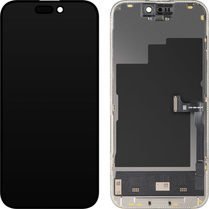 Näyttö MP-kosketusnäytöllä yhteensopiva Apple iPhone 15 Pro:n kanssa, kehyksellä, Soft OLED FHD 120Hz Diagnostiikkaversio, Musta
