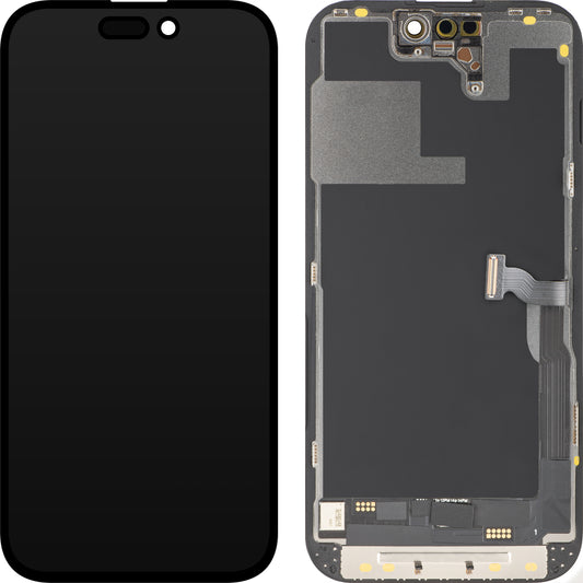 Näyttö MP-kosketusnäytöllä yhteensopiva Apple iPhone 14 Pro:n kanssa, kehyksellä, OLED FHD Diagnostic -versio, Musta