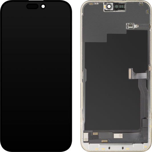 Näyttö MP-kosketusnäytöllä yhteensopiva Apple iPhone 15 Pro Max -laitteelle, kehyksellä, OLED FHD Diagnostic -versio, Musta