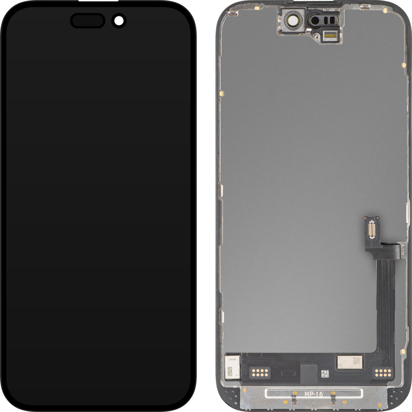 MP-kosketusnäyttö, yhteensopiva Apple iPhone 16:n kanssa, kehyksellä, Premium Soft OLED FHD Diagnostic -versio, musta