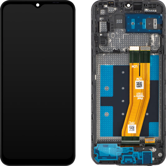 Kosketusnäyttö MP-näyttö, jossa kosketusnäyttö yhteensopiva Samsung Galaxy A14 A145 kanssa, kehyksellä, Eurooppa versio, musta 