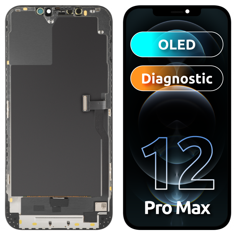 Näyttö MP-kosketusnäytöllä yhteensopiva Apple iPhone 12 Pro Max -laitteelle, kehyksellä, OLED-diagnostiikkaversio, Musta