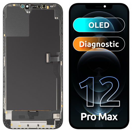 Näyttö MP-kosketusnäytöllä yhteensopiva Apple iPhone 12 Pro Max -laitteelle, kehyksellä, OLED-diagnostiikkaversio, Musta