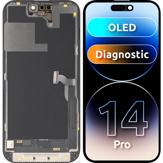 Näyttö MP-kosketusnäytöllä yhteensopiva Apple iPhone 14 Pro:n kanssa, kehyksellä, OLED FHD Diagnostic -versio, Musta