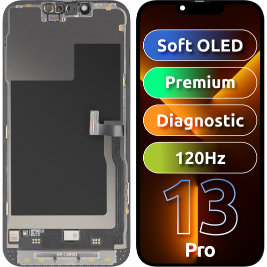 MP-kosketusnäyttö Apple iPhone 13 Pro -yhteensopiva, kehyksellä, Premium Soft OLED FHD 120Hz Diagnostiikka, Musta