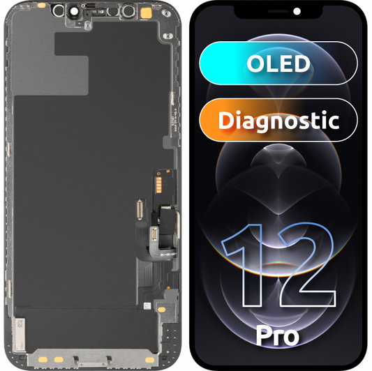 Näyttö MP-kosketusnäytöllä yhteensopiva Apple iPhone 12 / 12 Pro, kehyksellä, OLED-diagnostiikkaversio, Musta